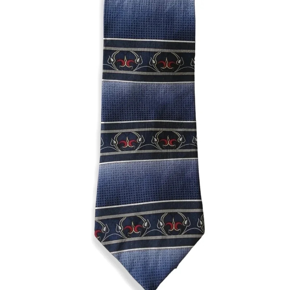 Vintage 80s Oscar de la Renta 100% Silk Blue Ombre and Red Patterned Tie